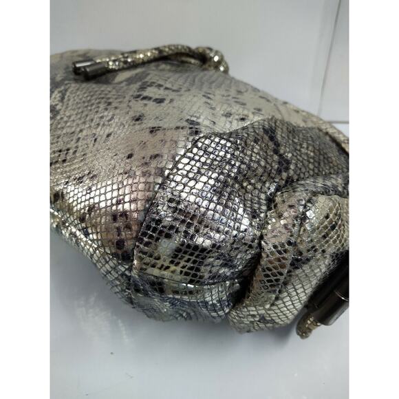 Coach Kristin Gray Leather Snakeskin Printed Chain Strap Hobo Shoulder Bag - Picture 9 of 12